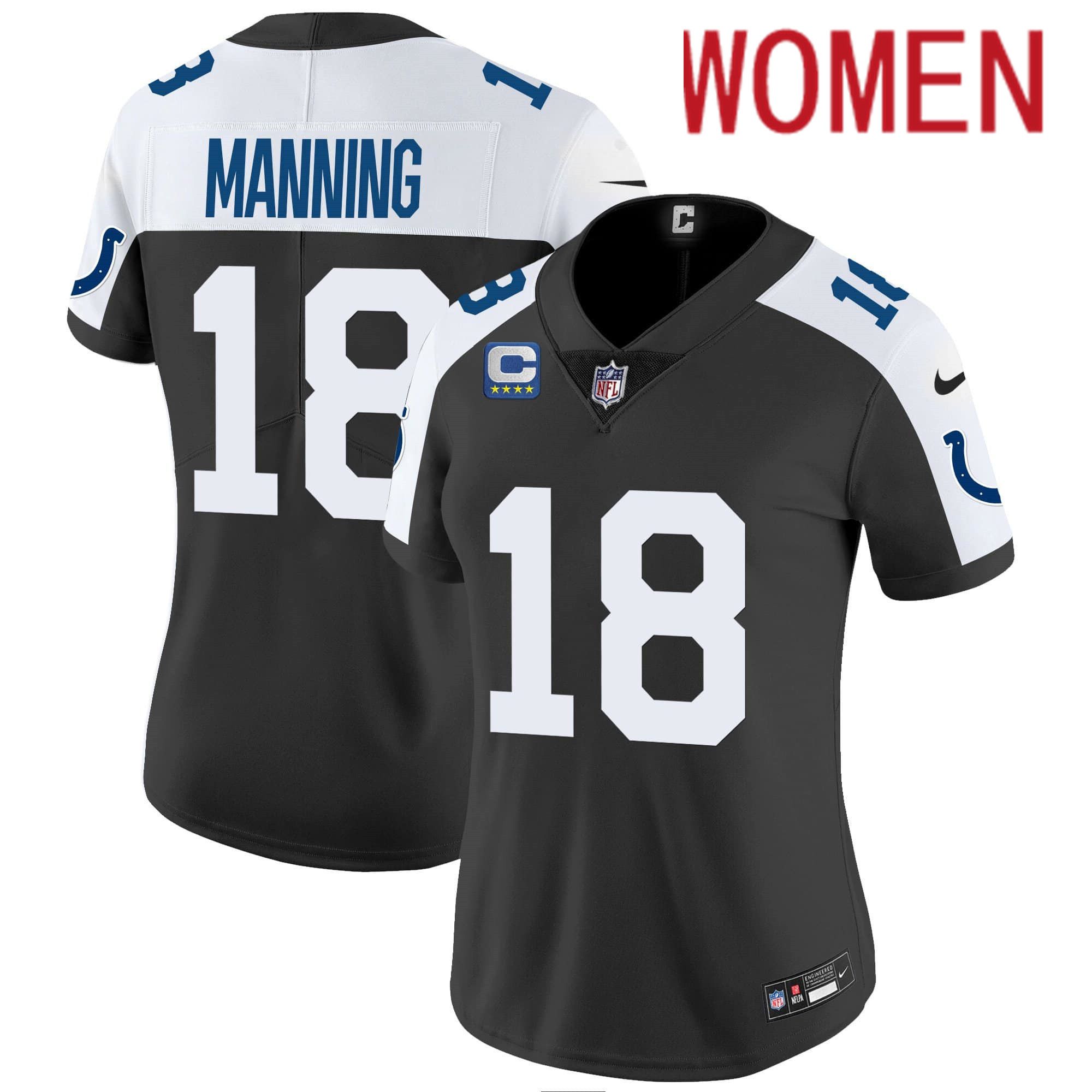 Women Indianapolis Colts #18 Manning Black 2024 Nike Vapor Limited NFL Jersey->women nfl jersey->Women Jersey
